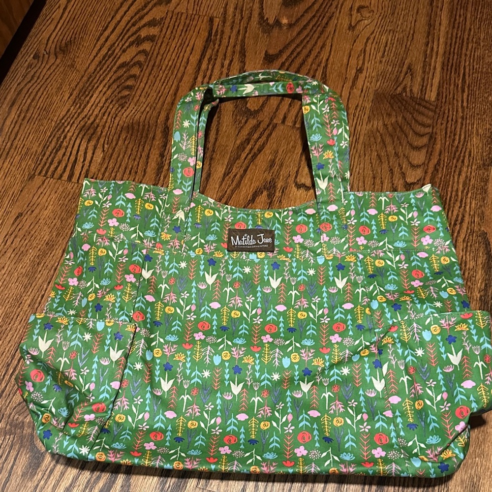 Large Matilda Jane Green Floral Garden Tote